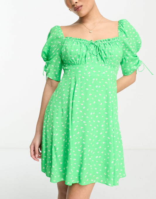 Forever New Petite tie sleeve mini dress In green floral