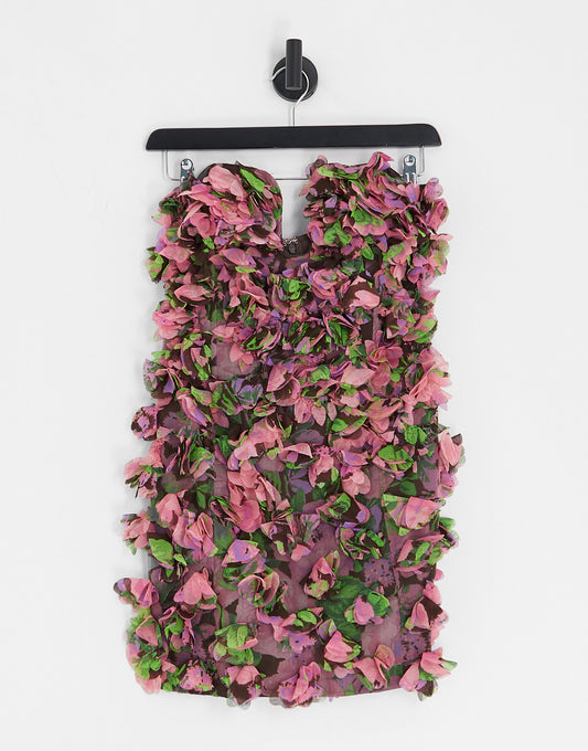 ASOS DESIGN corset plunge mini dress with corsage detail in floral print