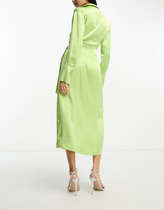 Pretty Lavish wrap shirt midaxi dress in apple green