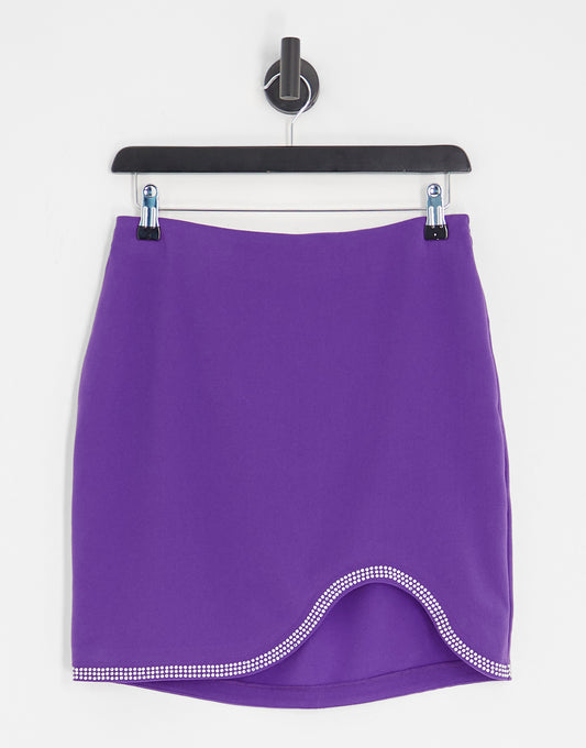 NA-KD X Janka Pollani co-ord rhinestone hem curved mini skirt in purple