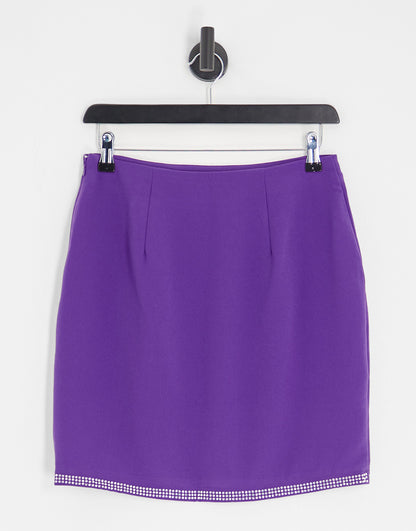 NA-KD X Janka Pollani co-ord rhinestone hem curved mini skirt in purple