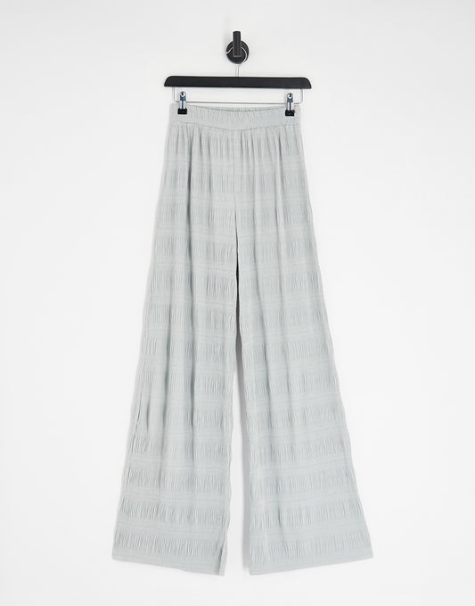 ASOS DESIGN co-ord plisse wide leg trouser in silver