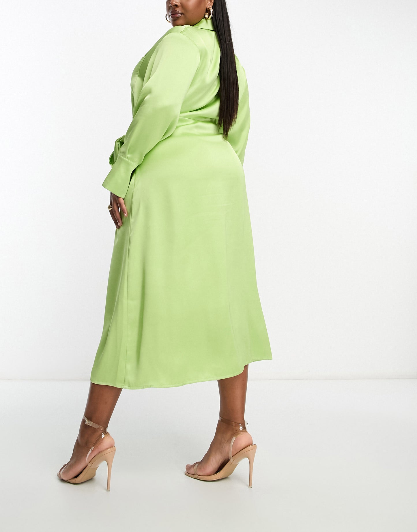 Pretty Lavish Curve wrap shirt midaxi dress in apple green