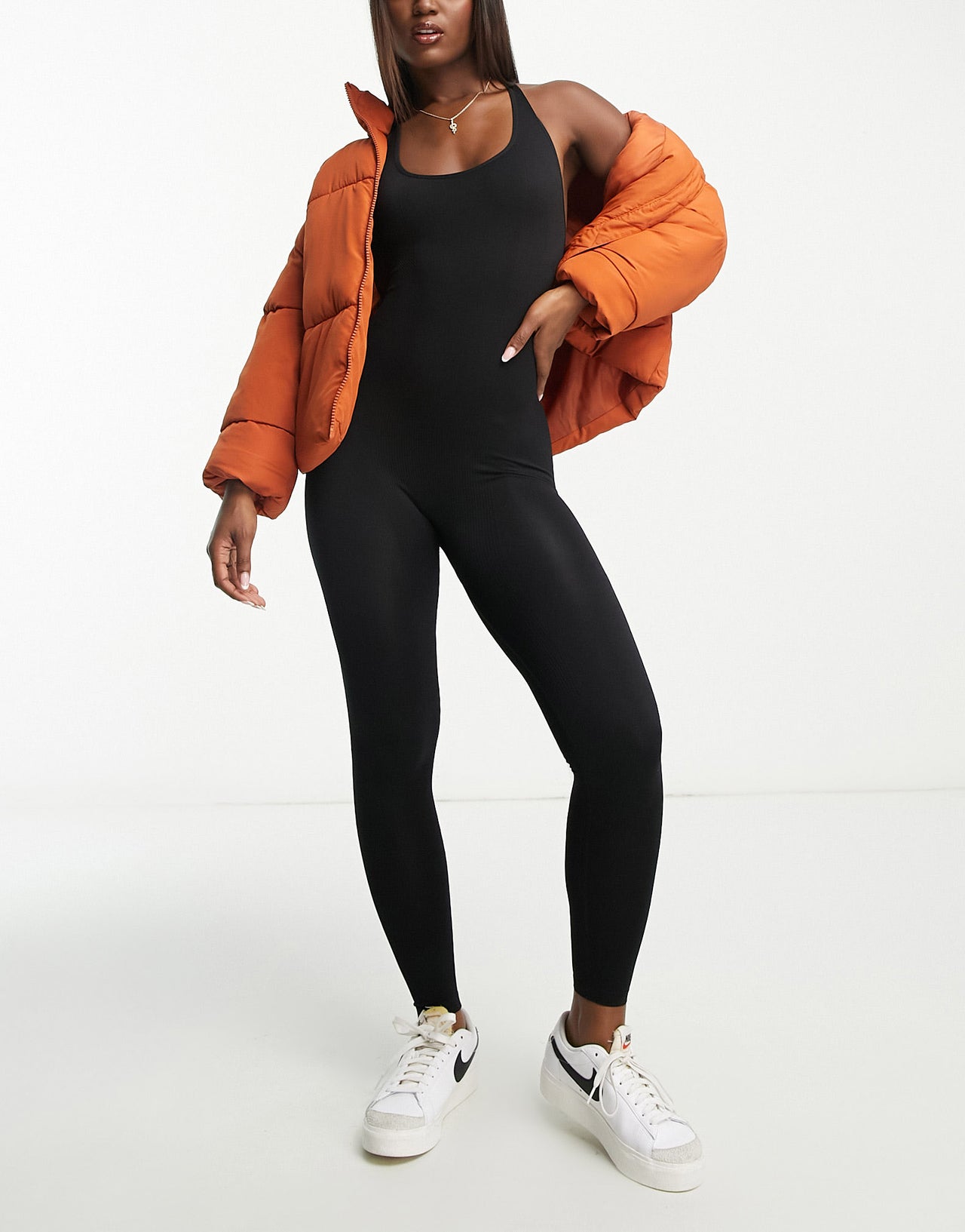 Stradivarius seamless unitard in black
