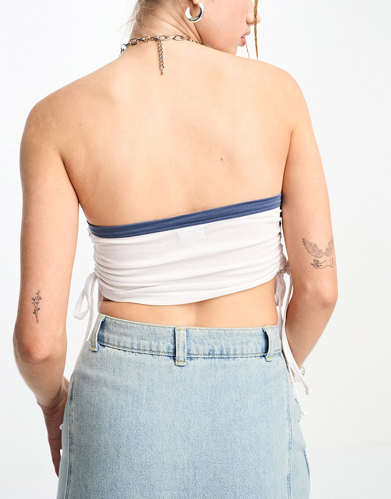 Tammy Girl graphic bandeau crop top with ruched tie sides in white
