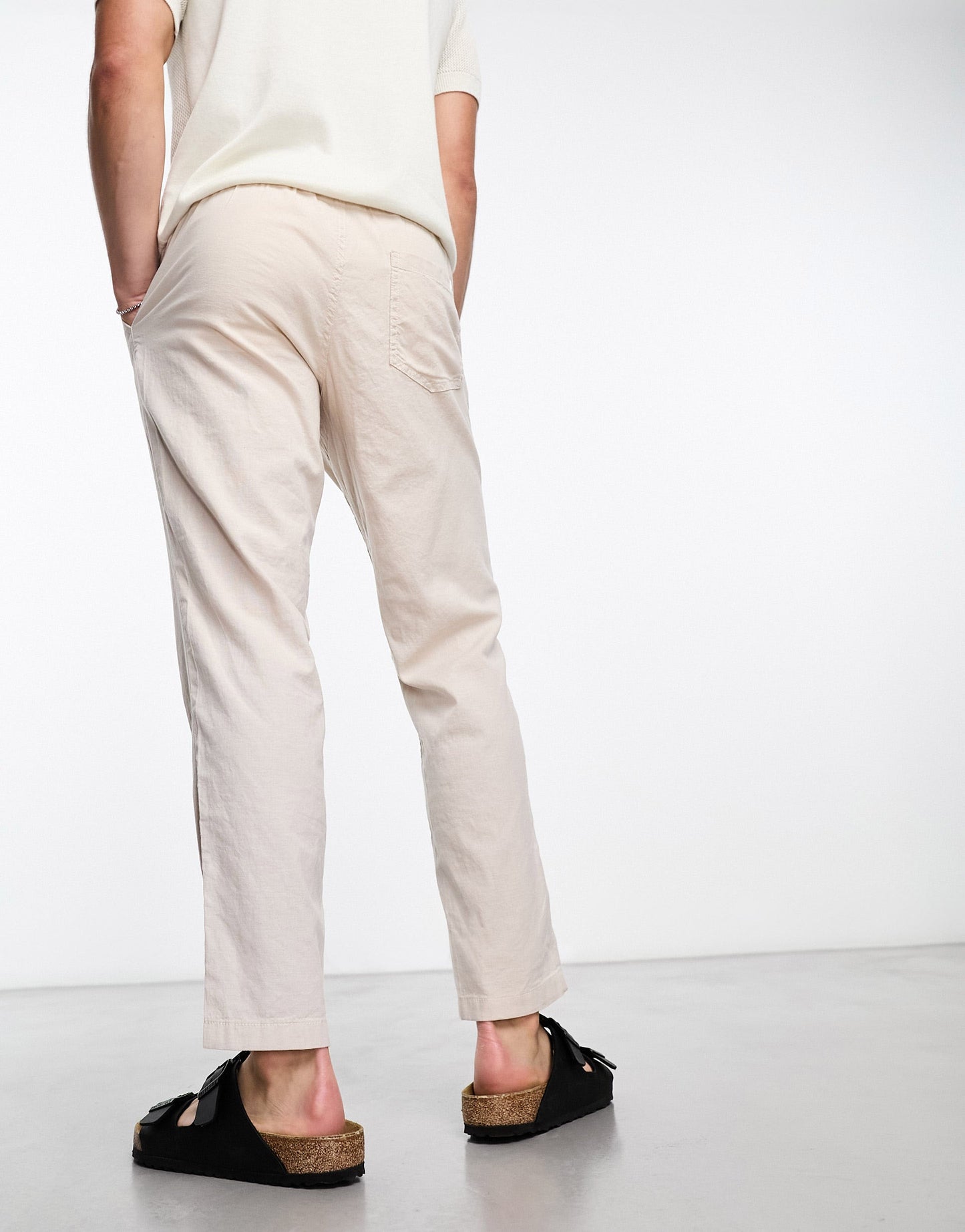 Jack & Jones Intelligence drawstring linen mix trouser in cream