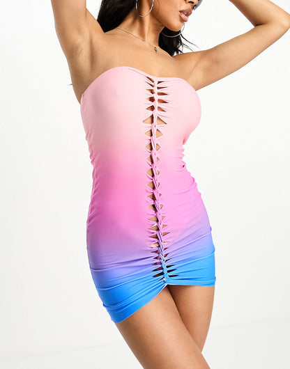 Candypants ombre cutout bandeau mini festival beach summer dress in purple