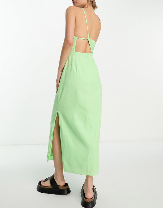 Whistles one shoulder midi dress in lime linen