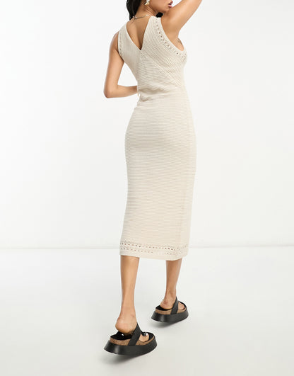 Lindex sanna knitted midaxi summer dress in beige