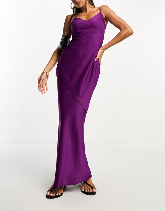 Lola May satin cami strap maxi dress in purple