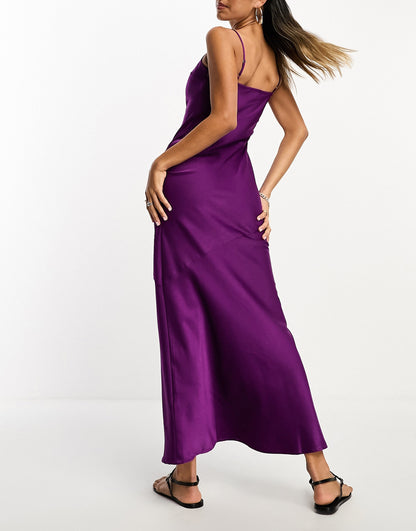 Lola May satin cami strap maxi dress in purple