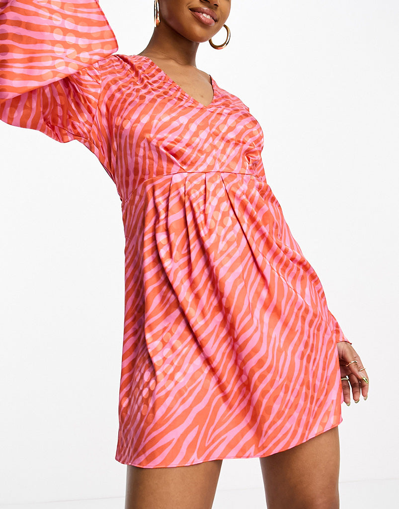 Style Cheat tie front jacquard mini dress in red and pink zebra ASOS