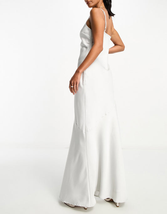 Lola May Petite satin cami strap maxi dress in silver