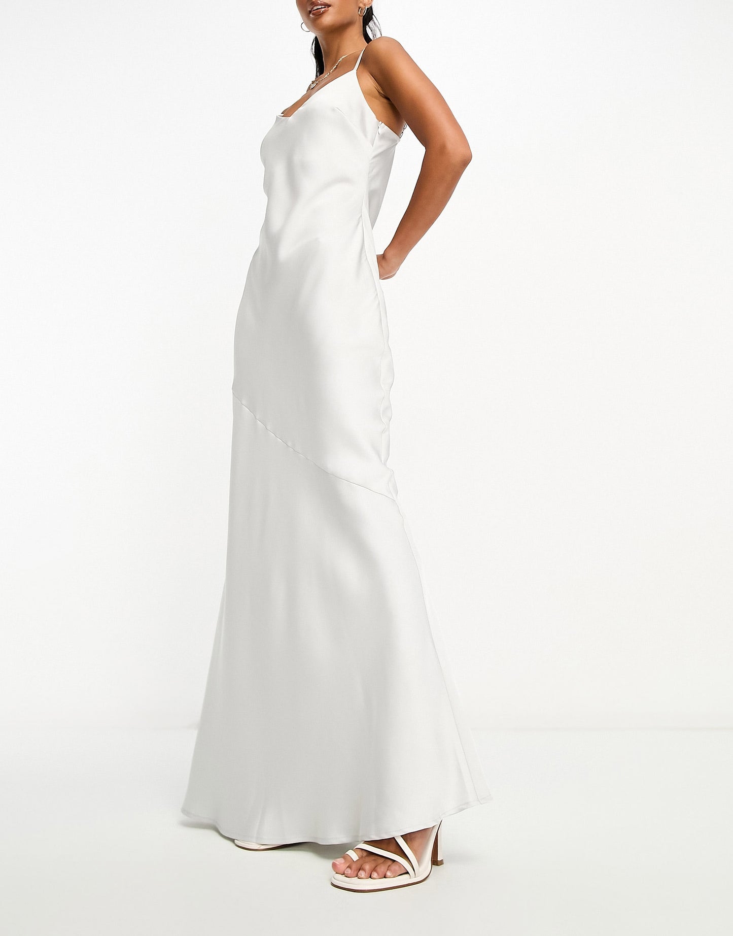 Lola May Petite satin cami strap maxi dress in silver