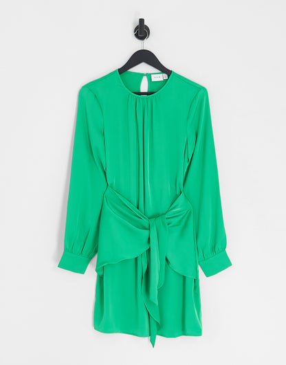 Vila satin knot front mini dress in bright green