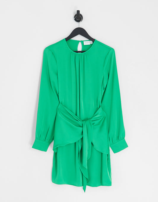 Vila satin knot front mini dress in bright green
