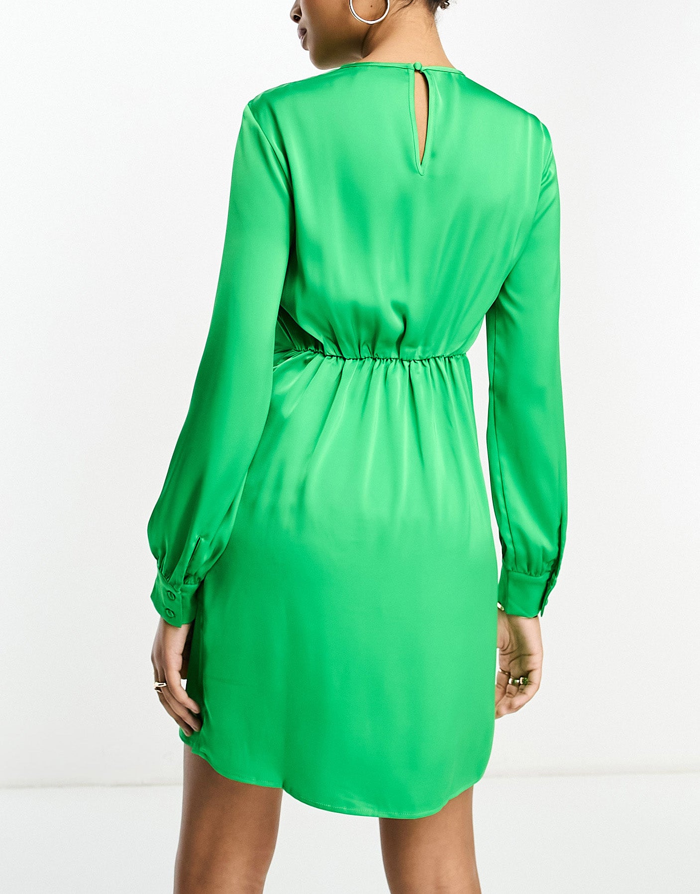 Vila satin knot front mini dress in bright green