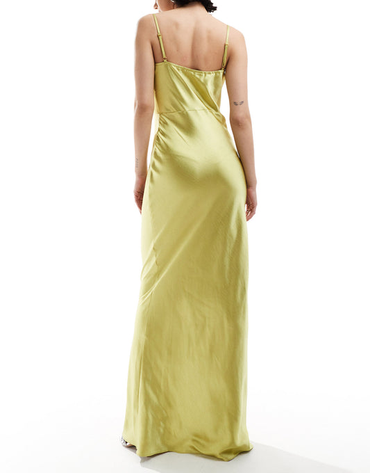 Pretty Lavish Keisha satin maxi dress in chartreuse