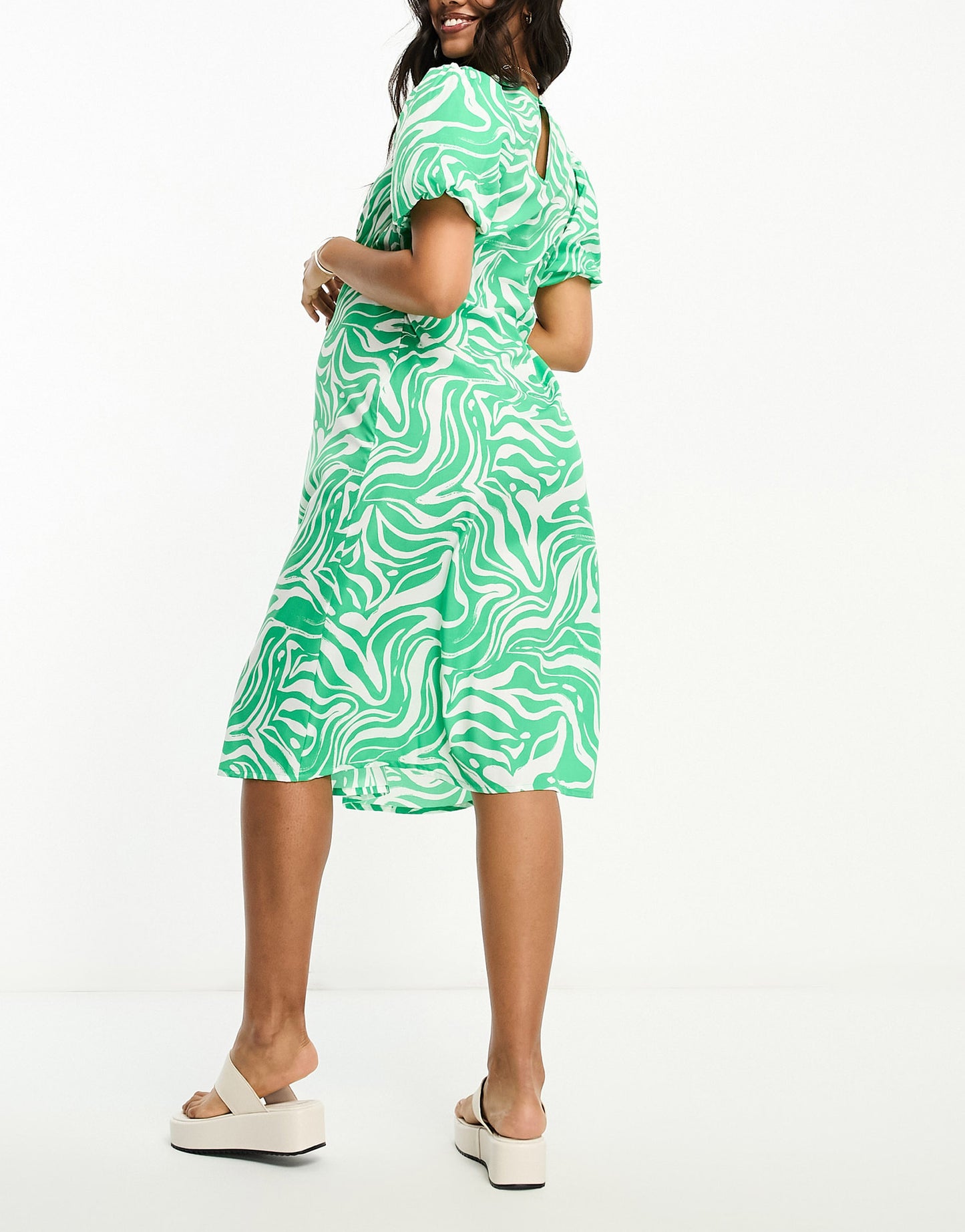 Influence Maternity v neck midi dress in green abstract print