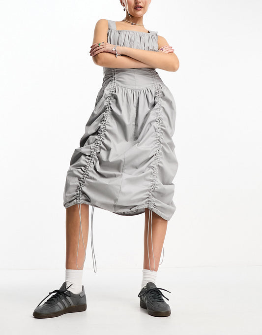COLLISION festival  utility  maxi dress with ruching in light grey