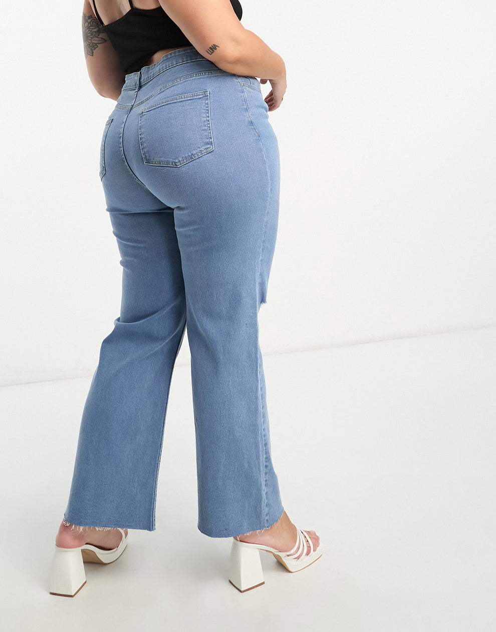 Yours ripped wide leg jean in light blue ASOS Sample Sale