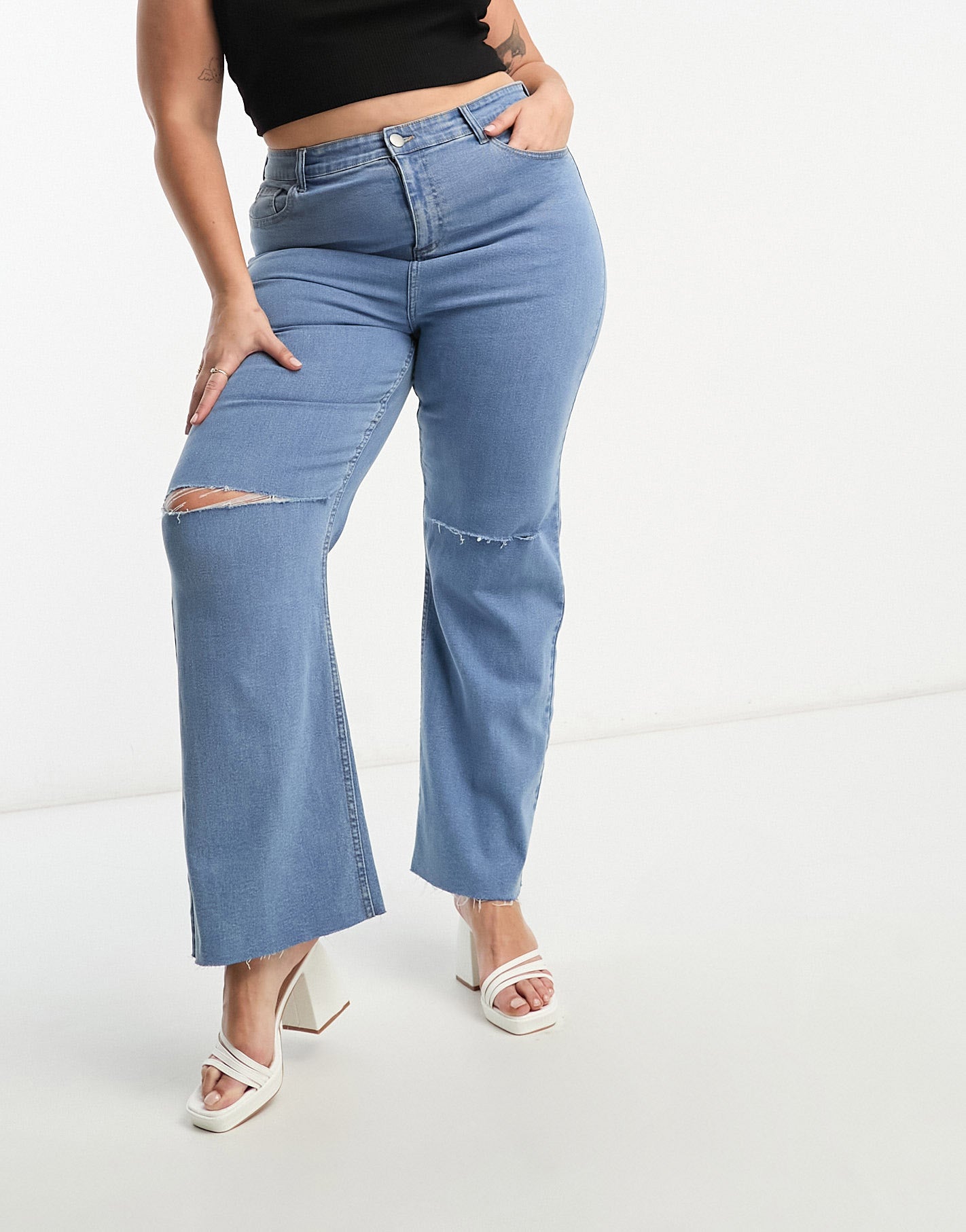 Yours ripped wide leg jean in light blue ASOS Sample Sale