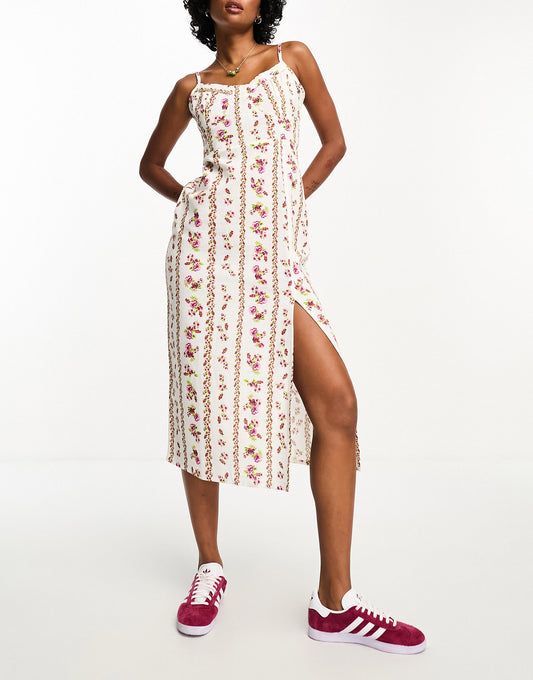 Violet Romance cami strap midi slip dress in floral print