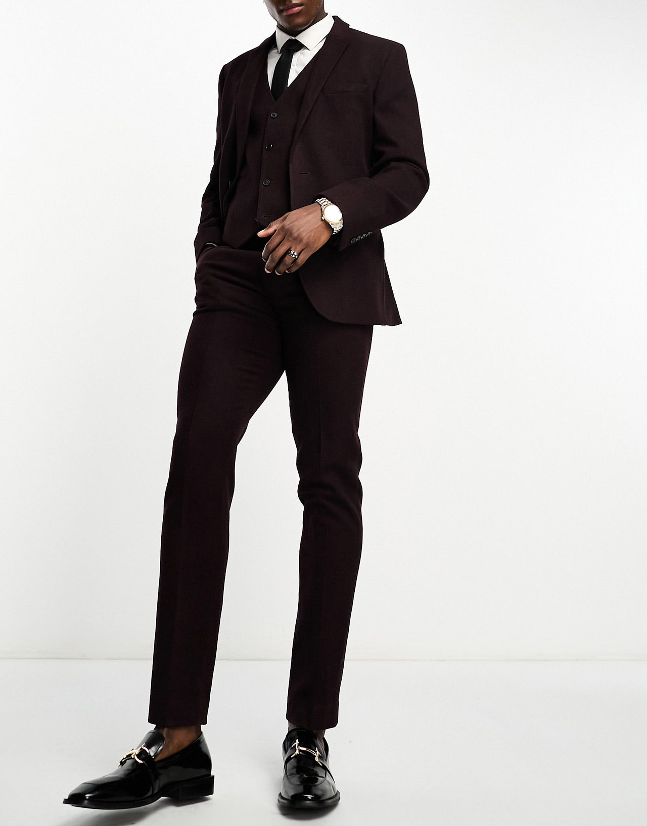 ASOS DESIGN slim wool mix suit jacket in herringbone in burgundy