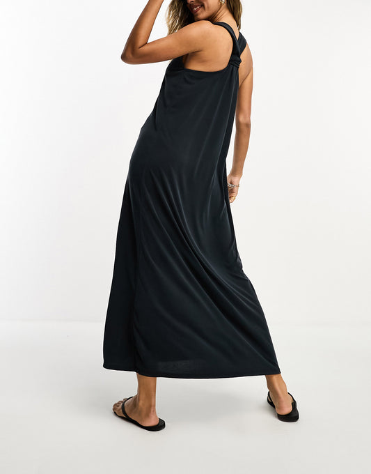 Selected Femme slinky knot back cami maxi dress in black