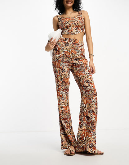 Vila wide leg trouser co-ord in paisley print
