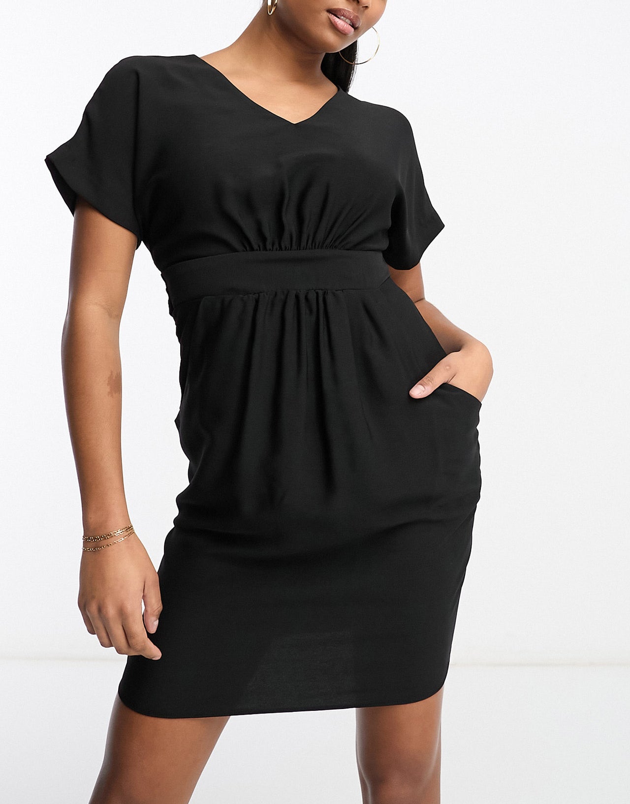 Closet London Petite belted tulip mini dress in black
