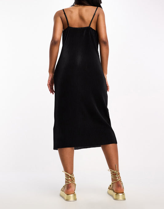 Threadbare cami cowl neck plisse maxi dress in black