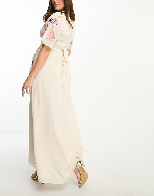 Hope & Ivy Maternity embroidered floral maxi dress in ivory