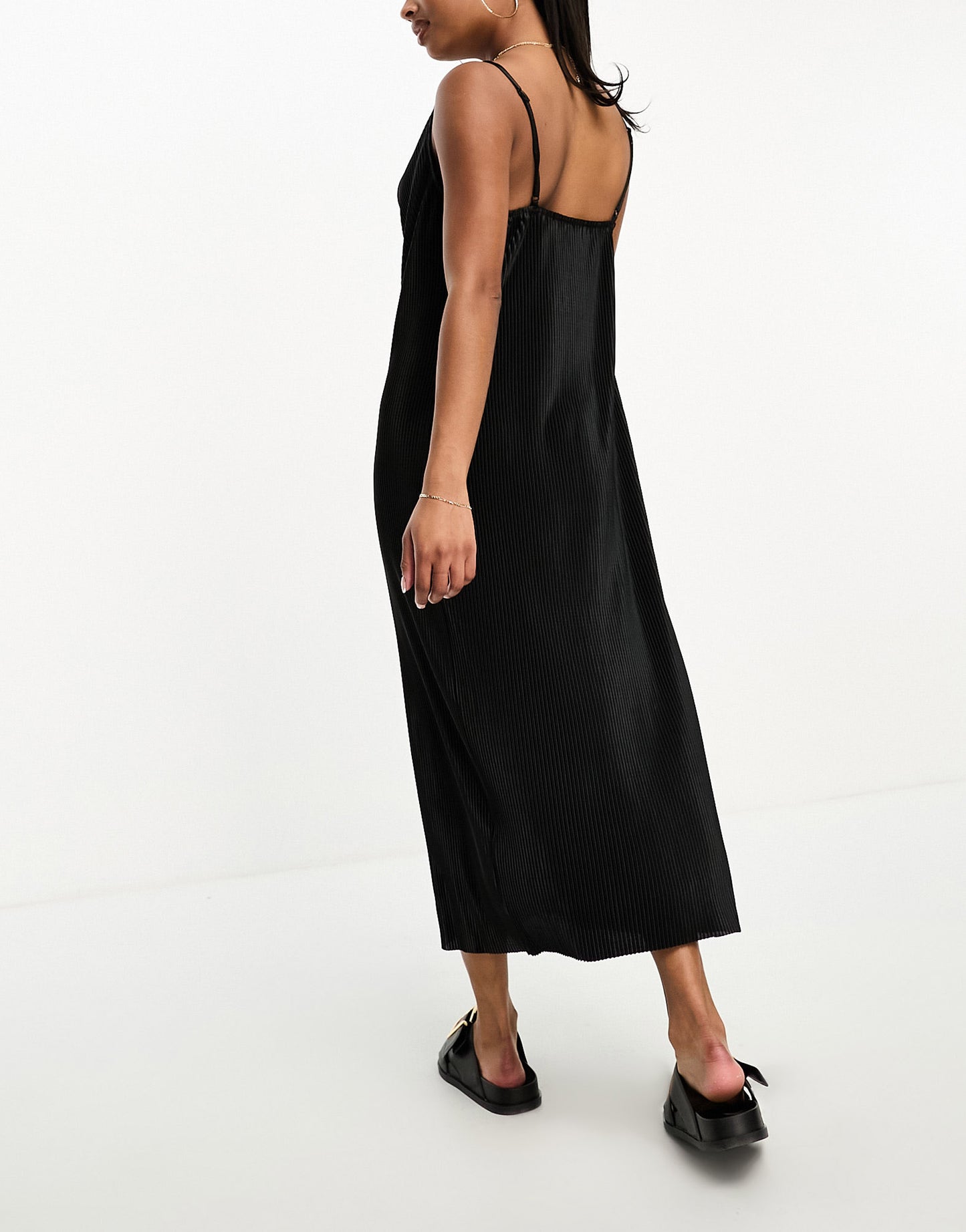 Threadbare Petite cami cowl neck plisse maxi dress in black