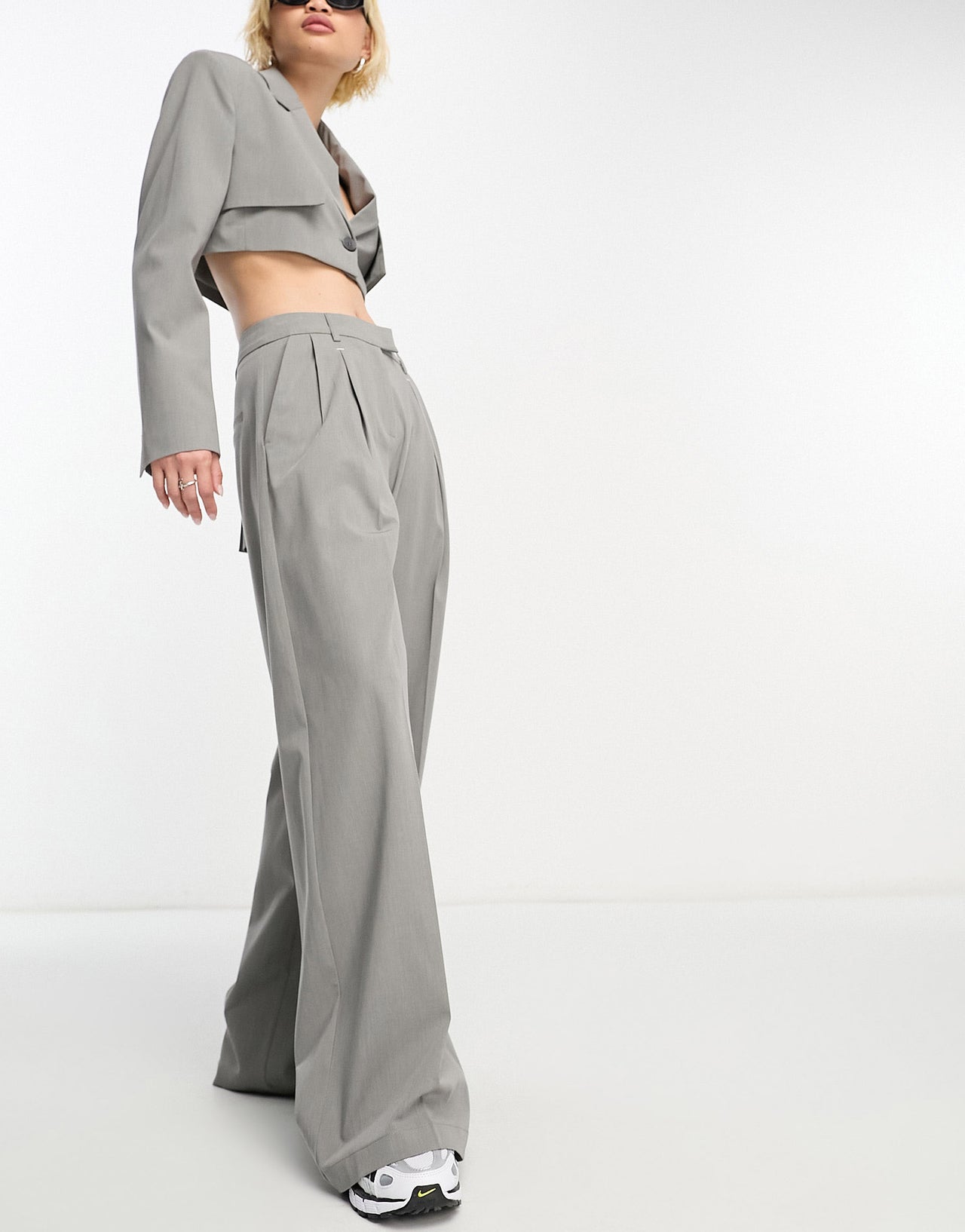 Bershka peg tailored trousers co-ord in cool grey