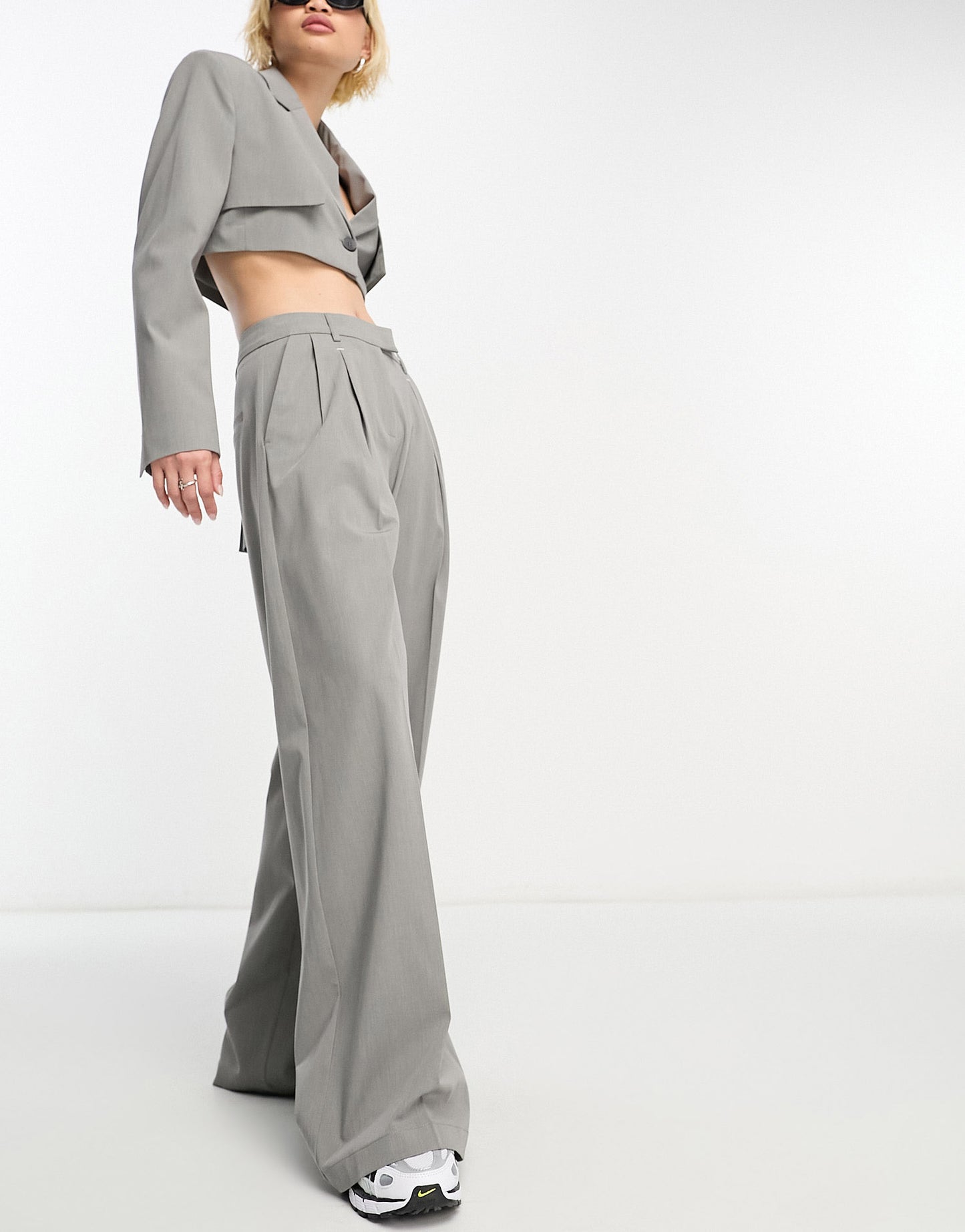 Bershka peg tailored trousers co-ord in cool grey