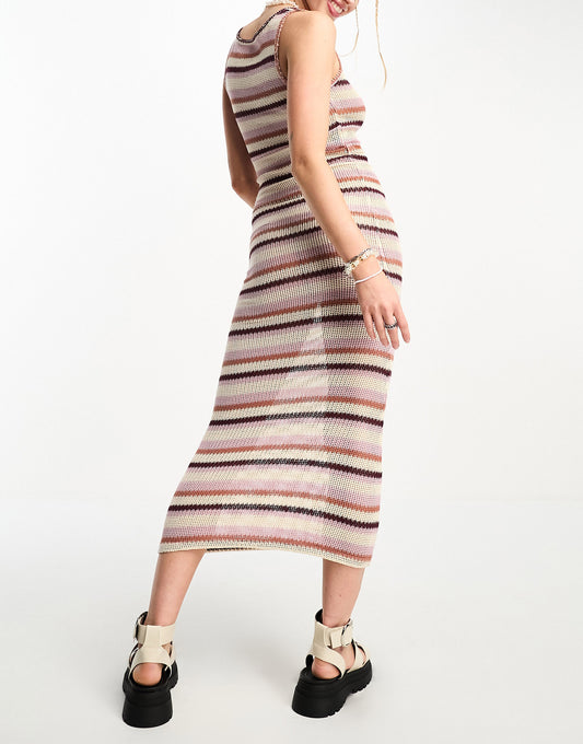 COLLUSION crochet stripe vest maxi dress in multi