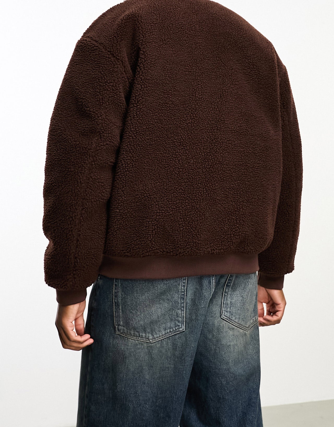 ASOS DESIGN borg bomber jacket in brown