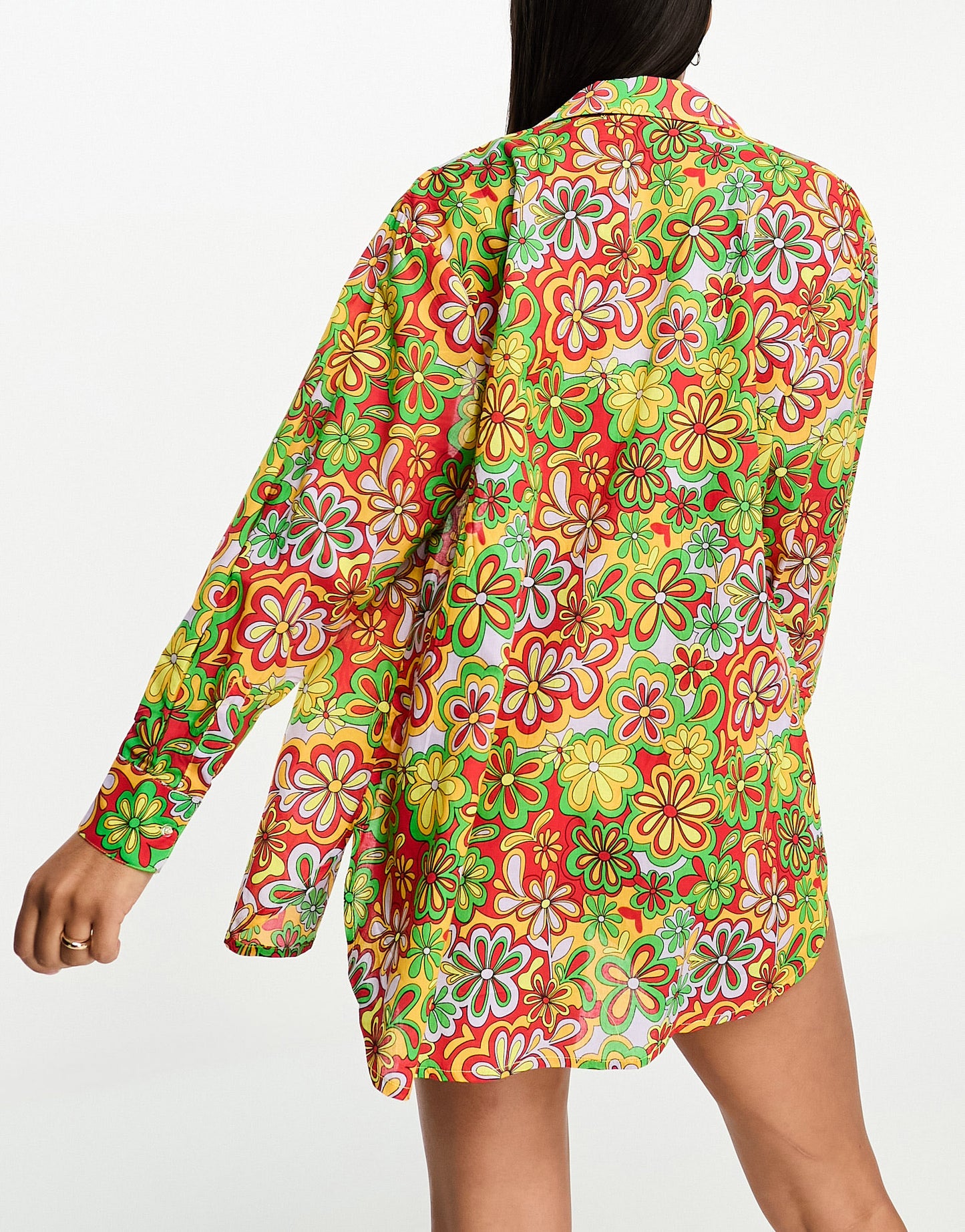 ONLY oversized beach shirt in bright 70s floral