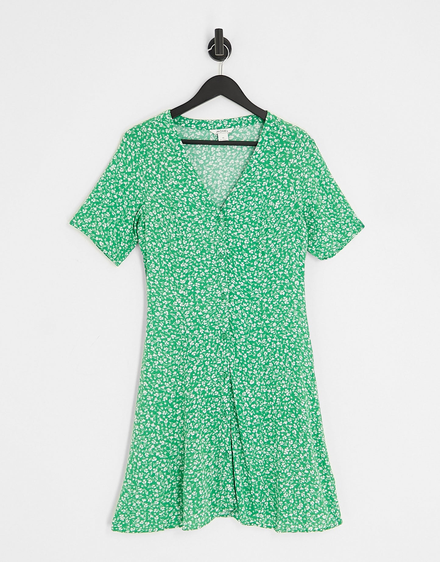 Monki button through mini dress in green meadow floral