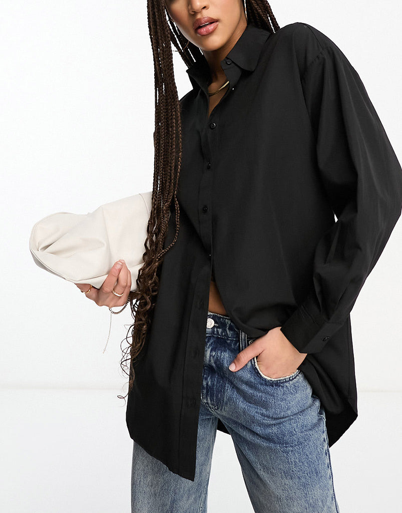 Stradivarius oversized cotton shirt in black