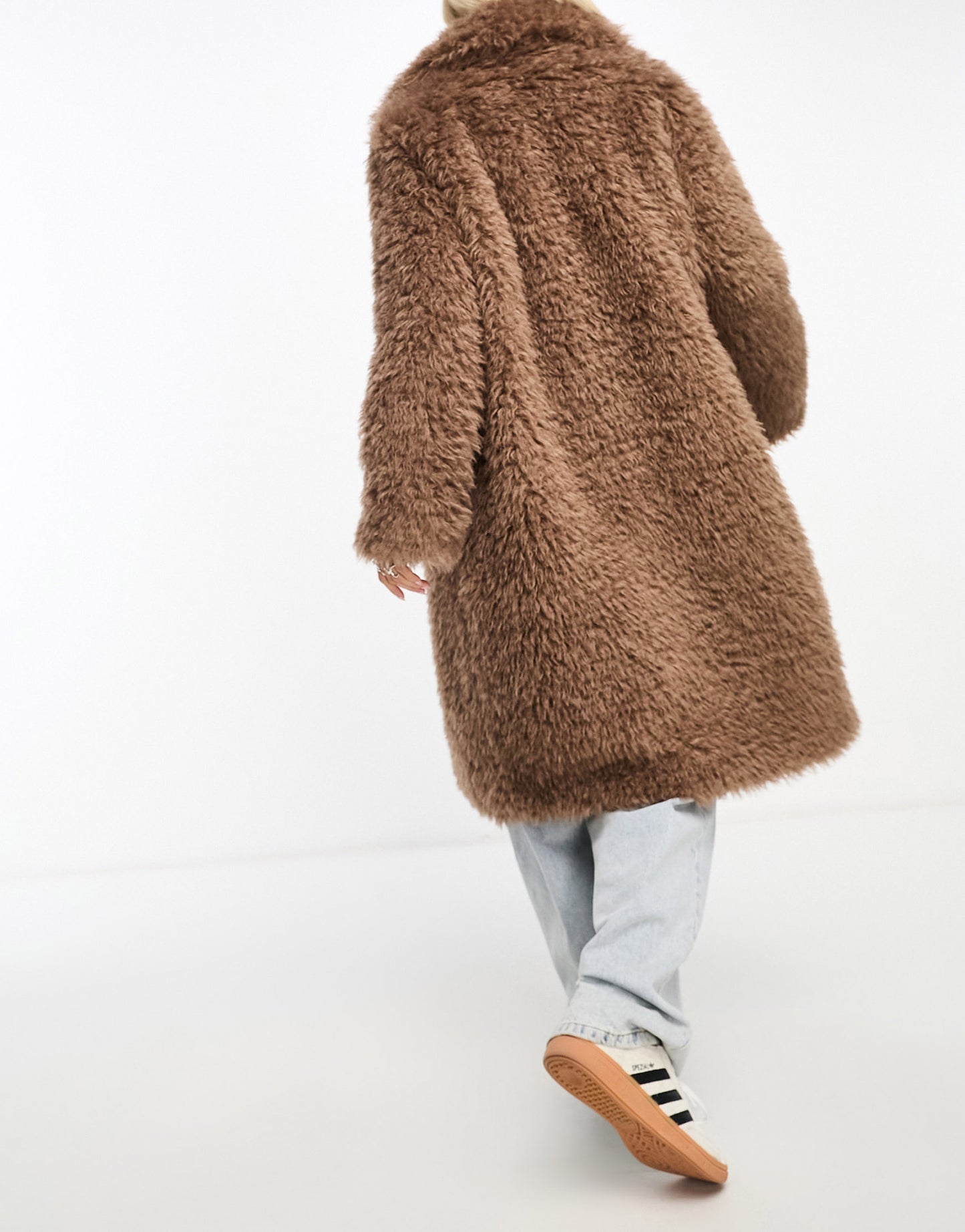 Glamorous longline brushed fluffy coat in walnut ASOS Sample Sale