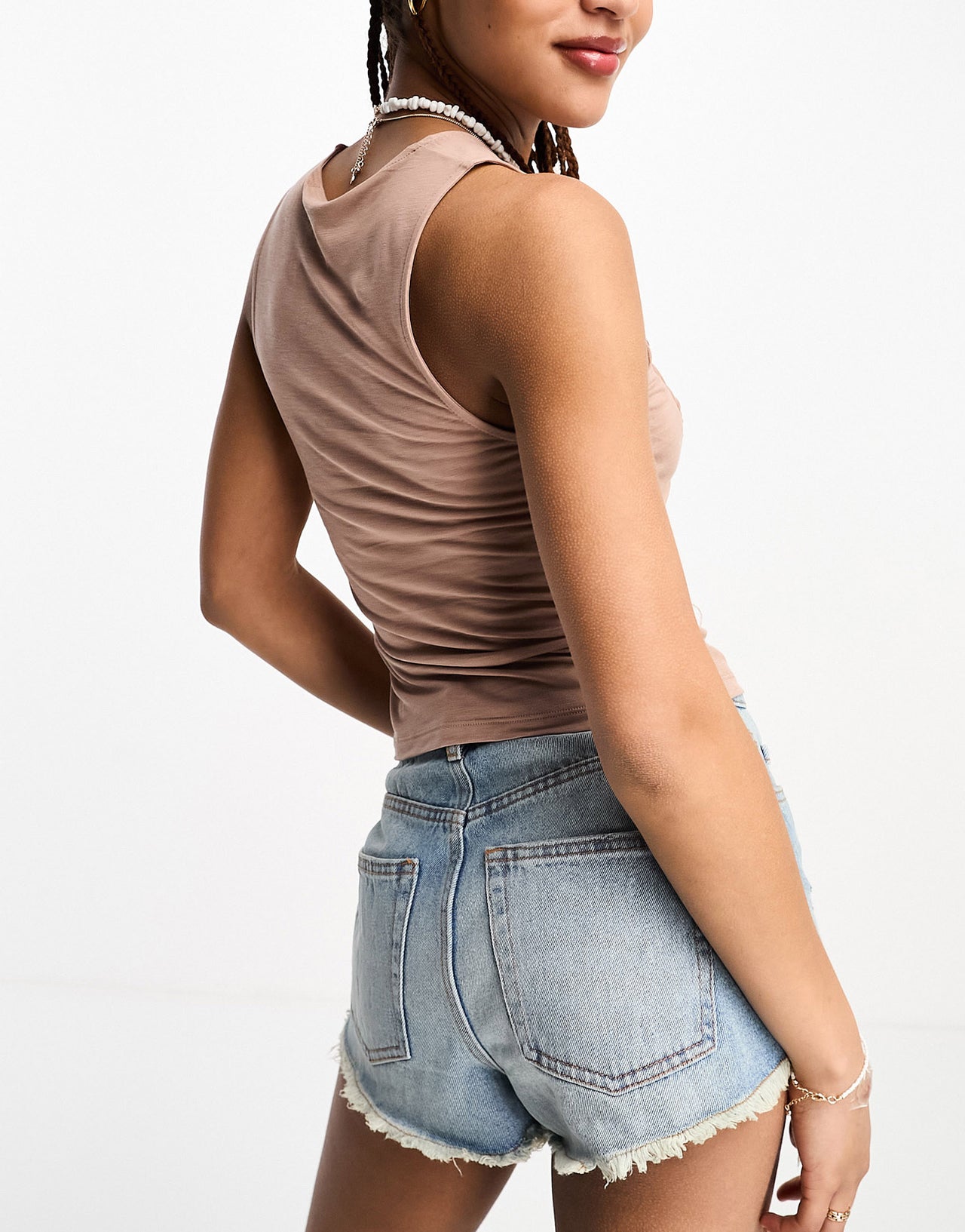 Pull&Bear ruched front top in pale pink