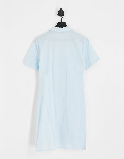 JDY Tall exclusive ruched detail mini shirt dress in pale blue