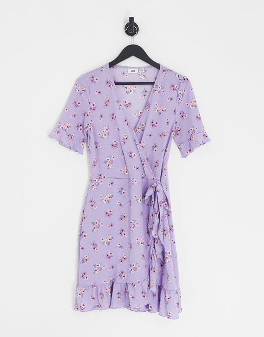 JDY Tall exclusive wrap mini tea dress in lilac vintage floral