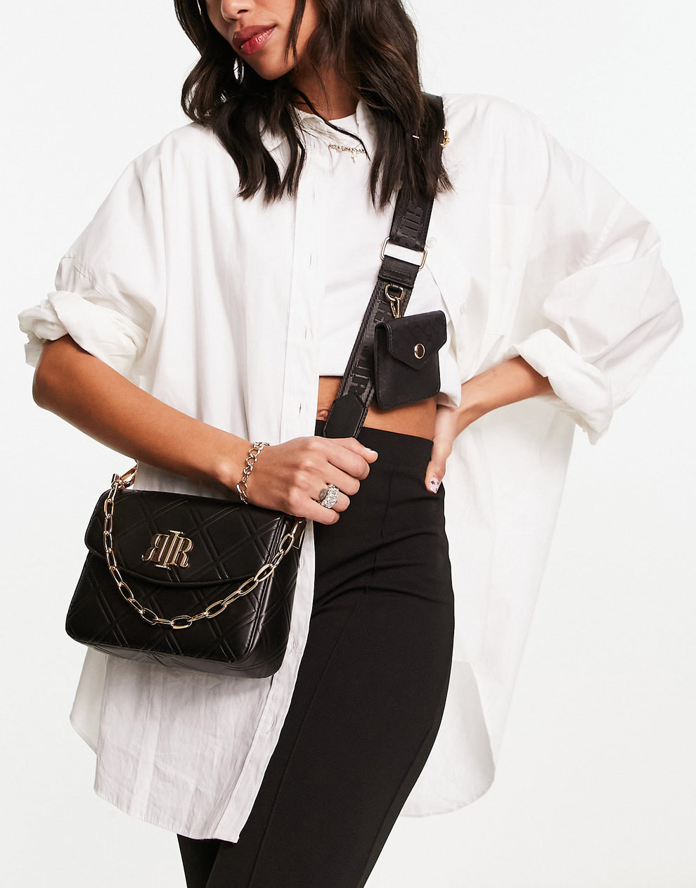 River Island quilted cross body bag with chain strap in black ASOS