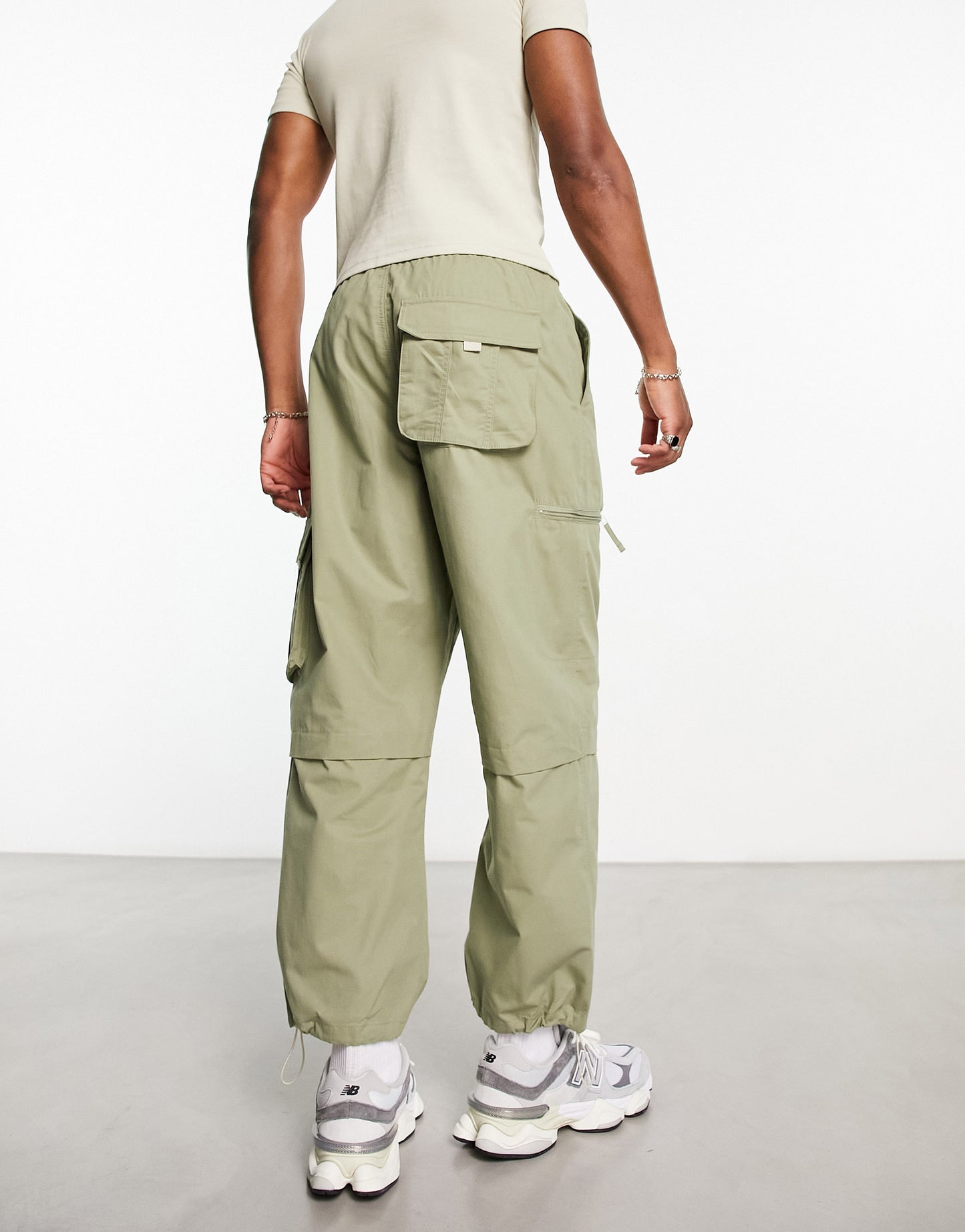 Bershka parachute pocket cargo trouser in khaki
