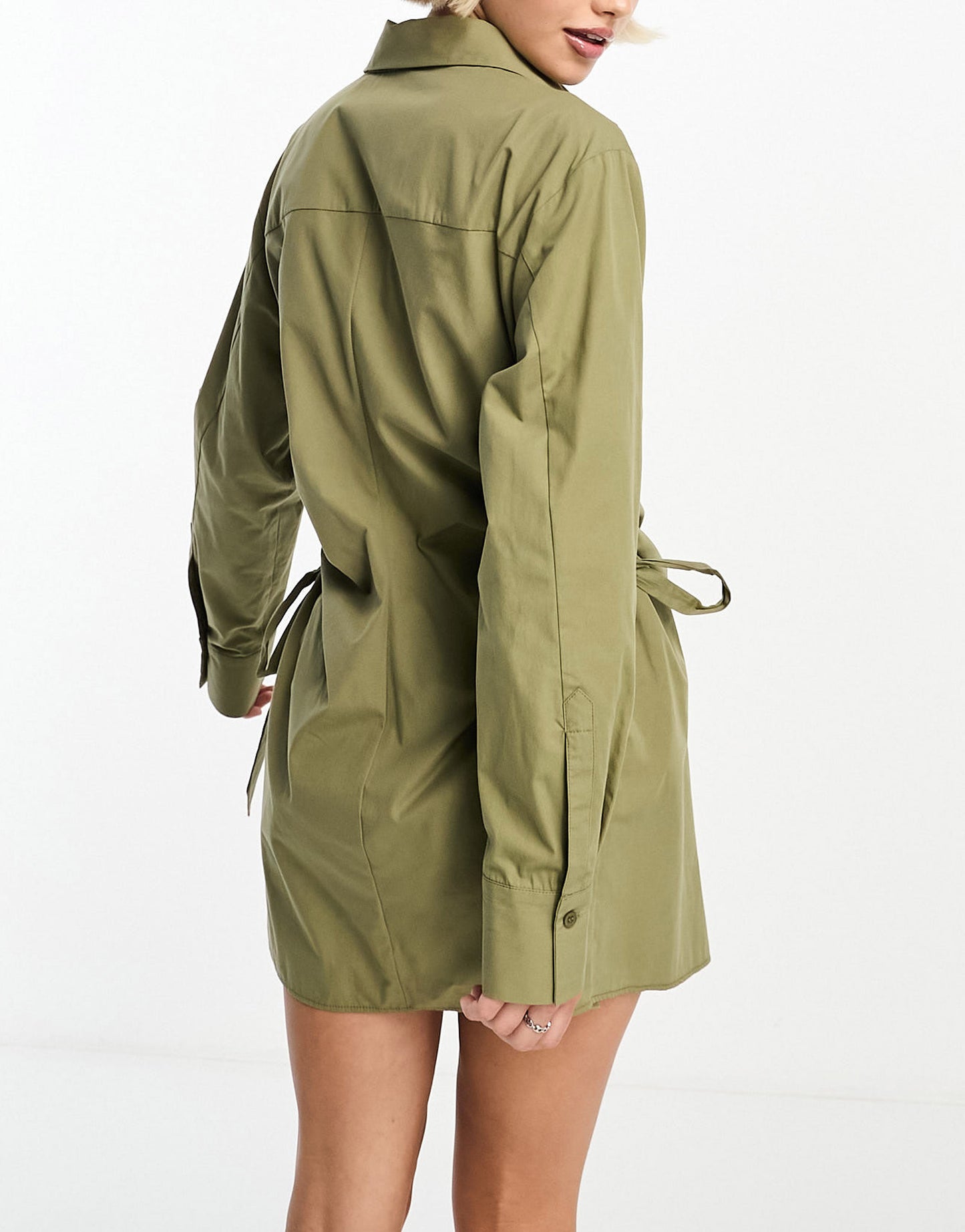COLLUSION cut out shirt dress in khaki