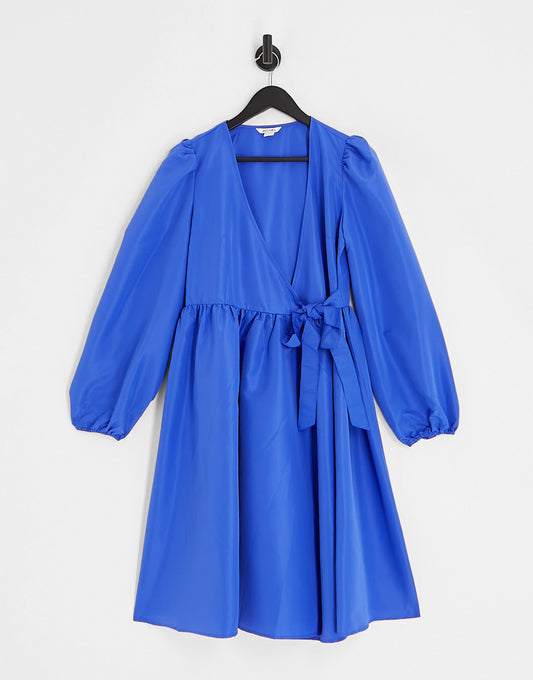 Monki midi wrap dress in blue