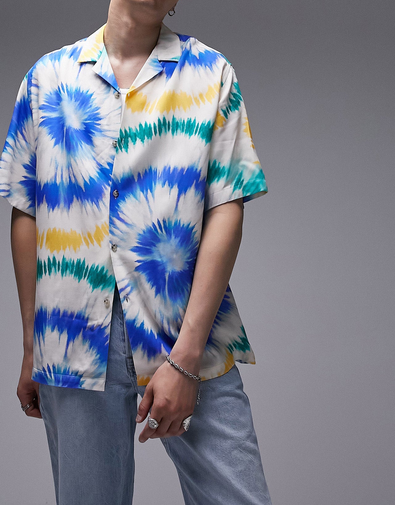 Topman short sleeve regular fit revere tie dye shirt in multi